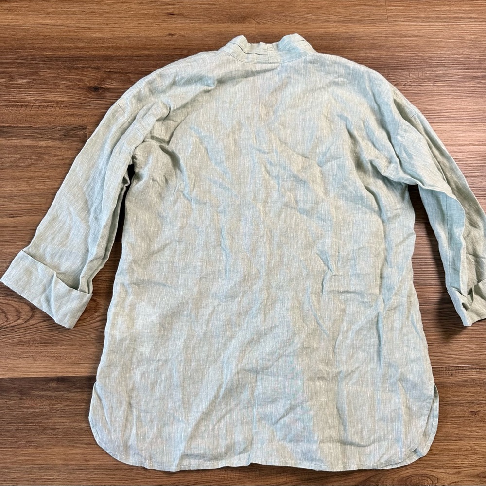 J. Jill PureJill Linen Tunic Shirt 3/4 Sleeve Popover V-Neck Green Beach Small - Picture 8 of 8